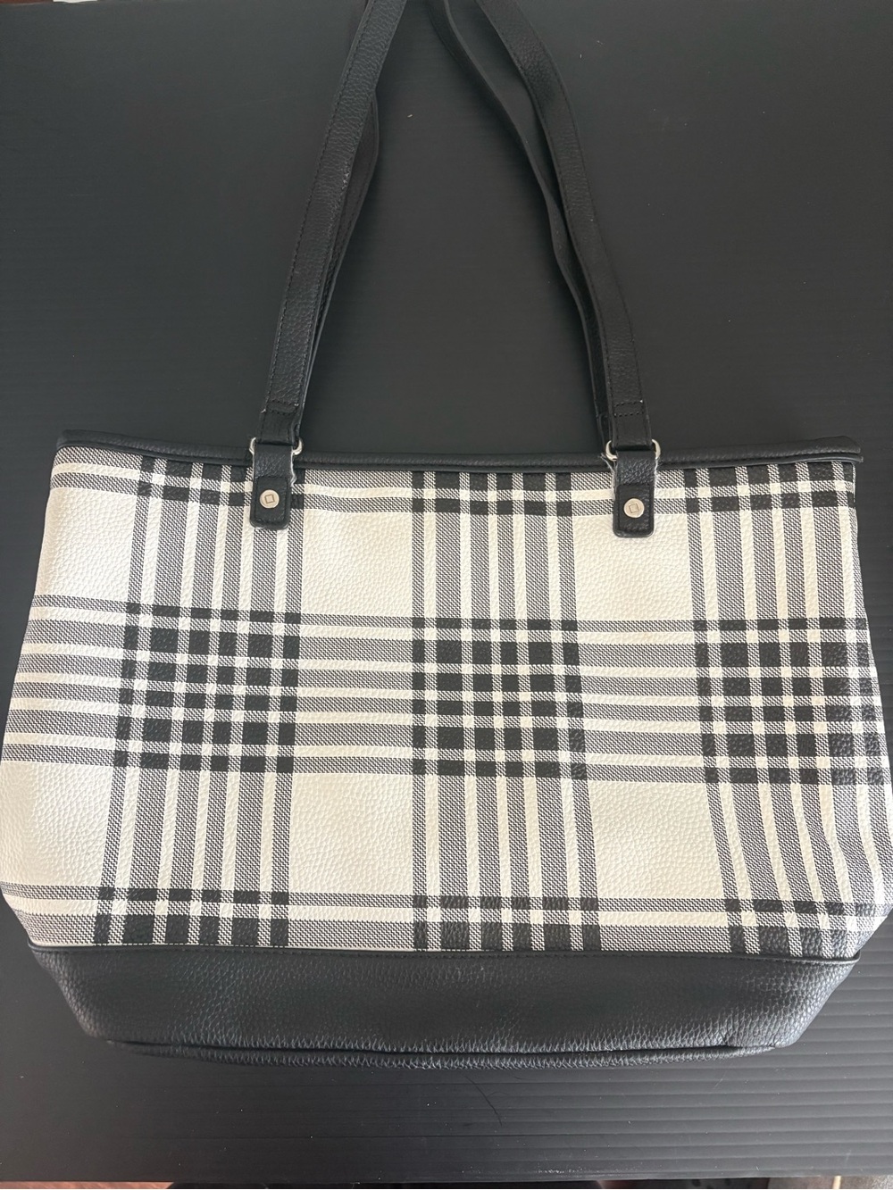 Thirty One Jewell Black and White Plaid Tote Bag
